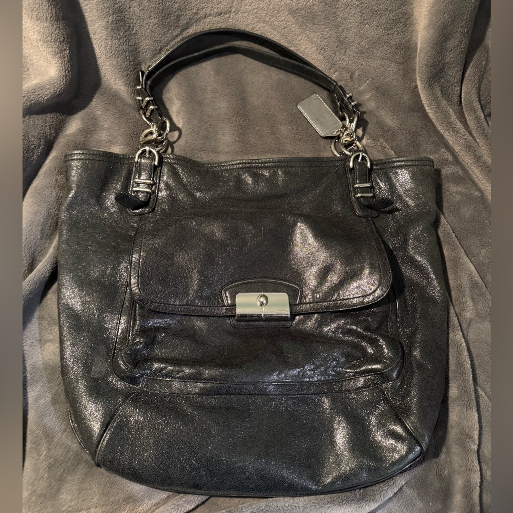 Coach - Kristin Pinnacle Leather Ns Tote Bag F19385 Black Shimmer